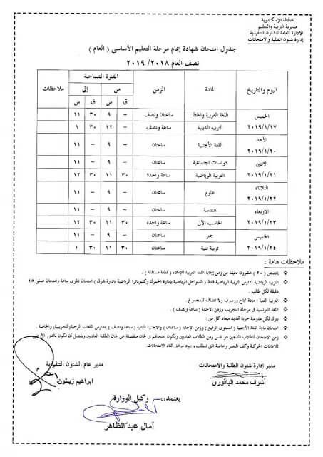 جدول امتحانات الصف الثالث الاعدادي 2019 محافظة الإسكندرية